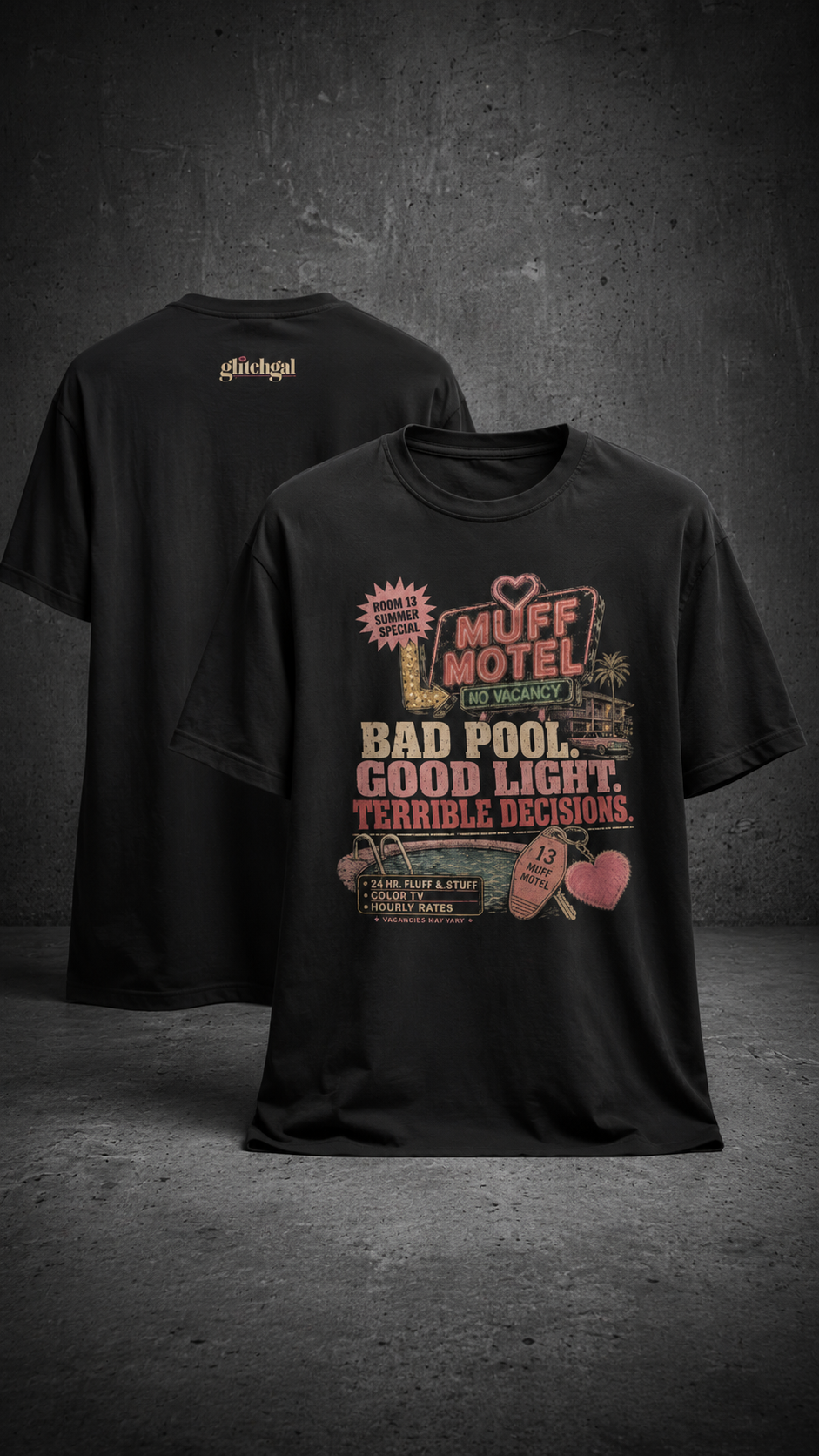 Bad Pool Good Light Terrible Decisions Tee | Muff Motel Dark Colorway