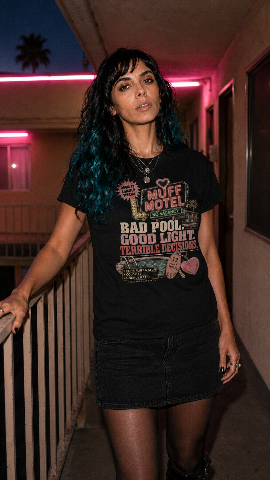 Bad Pool Good Light Terrible Decisions Tee | Muff Motel Dark Colorway