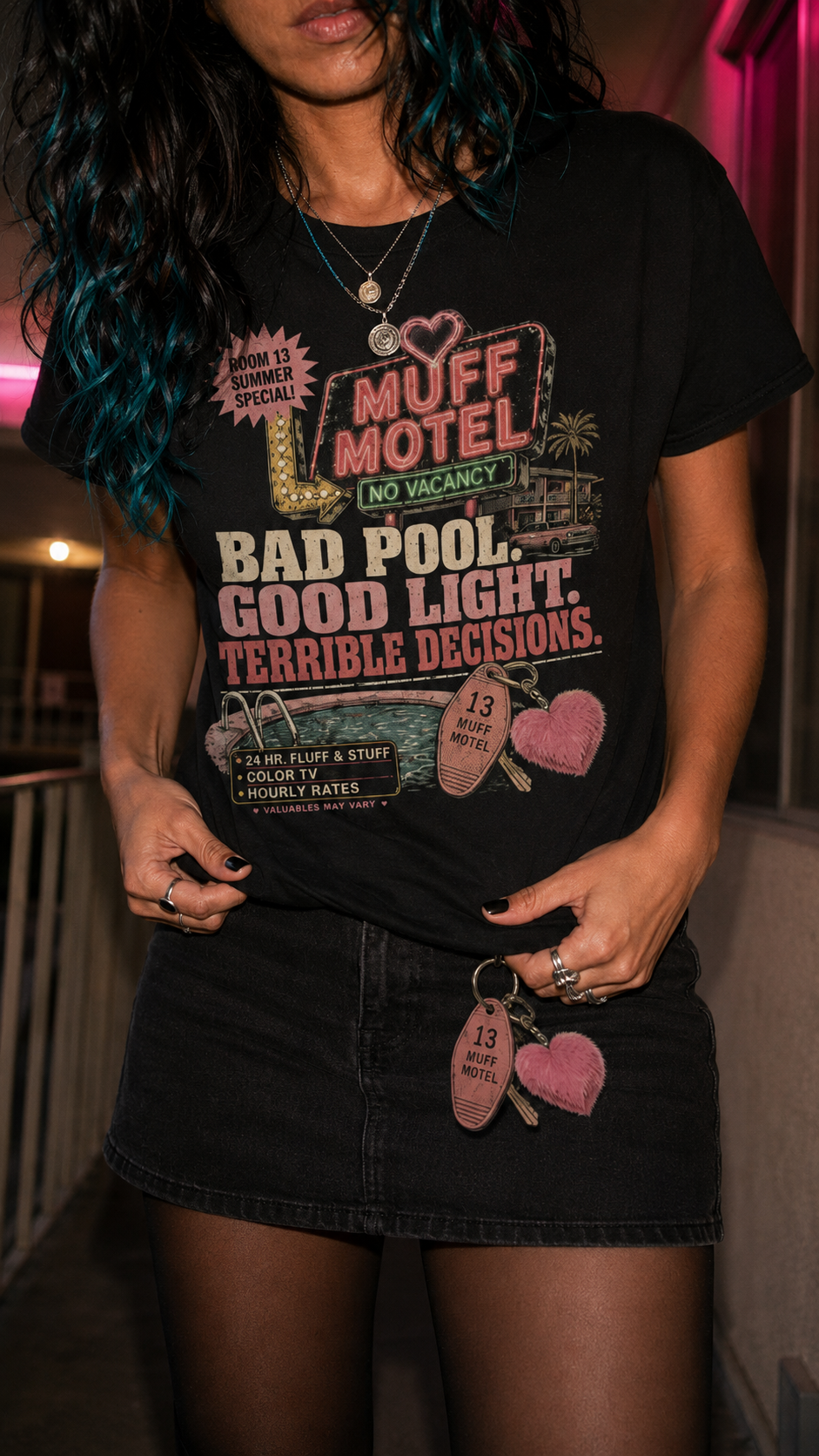 Bad Pool Good Light Terrible Decisions Tee | Muff Motel Dark Colorway