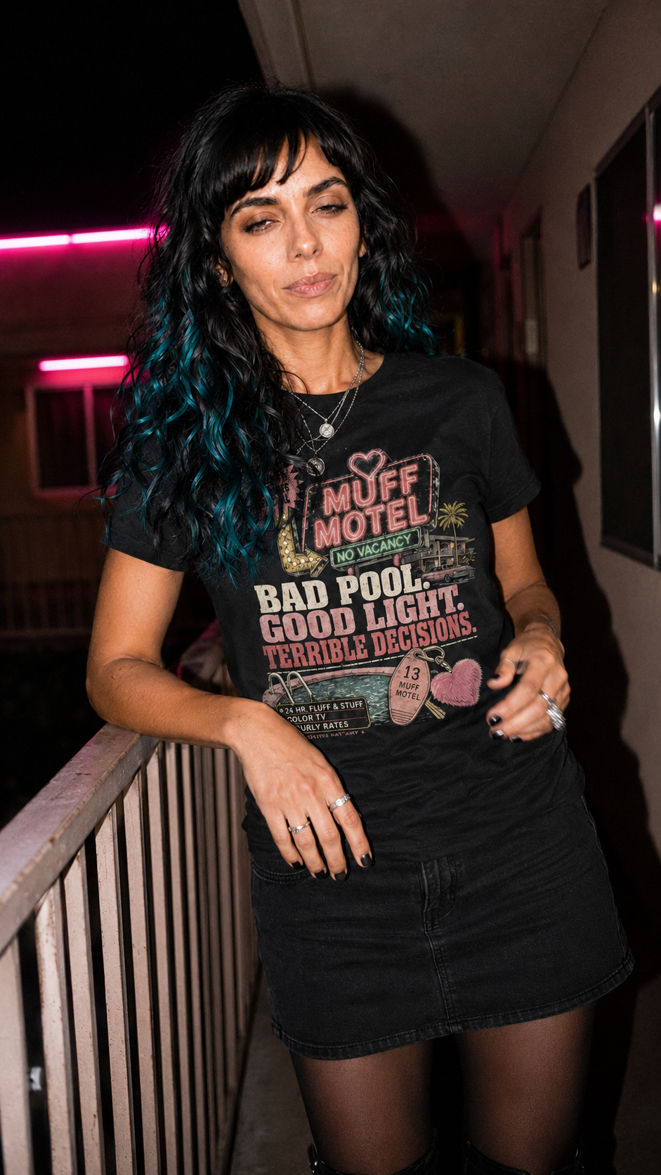 Bad Pool Good Light Terrible Decisions Tee | Muff Motel Dark Colorway