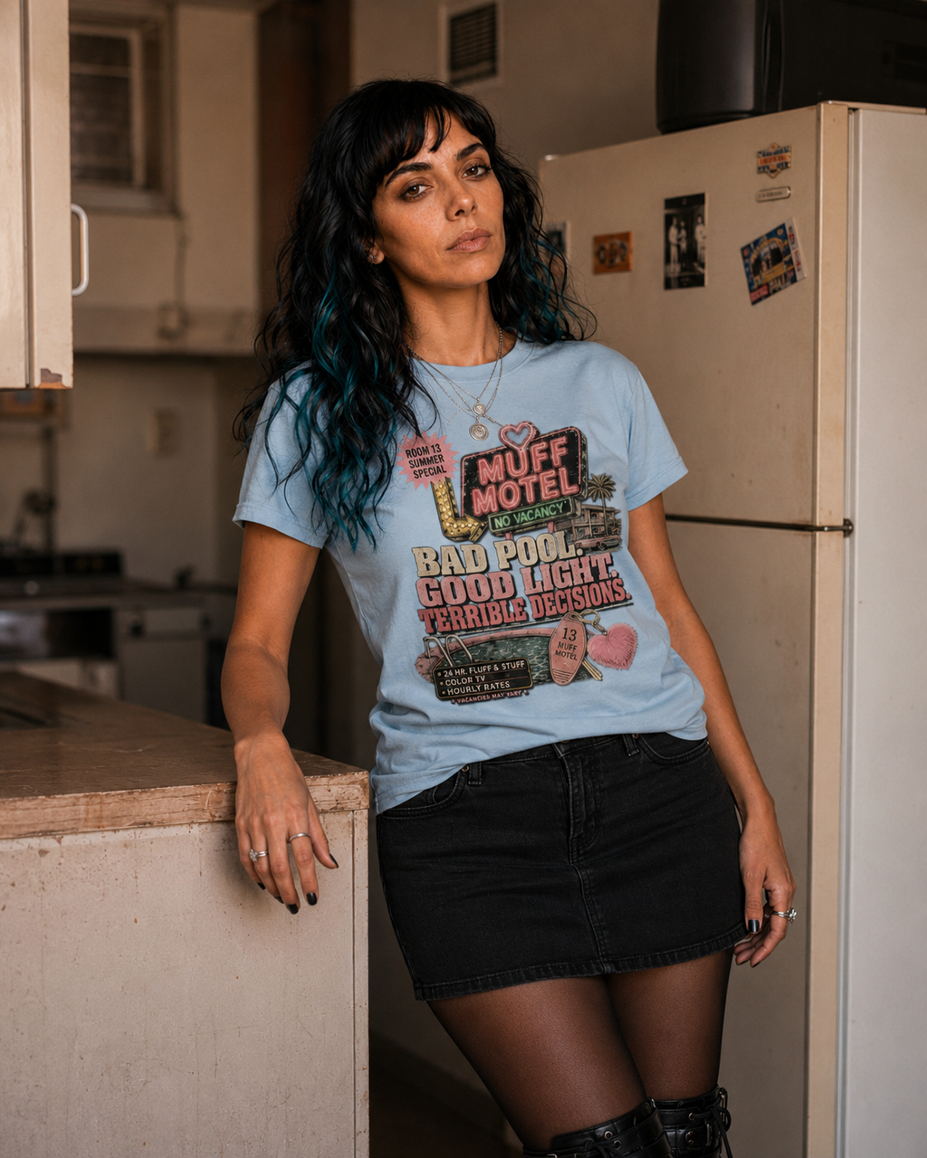 Bad Pool Good Light Terrible Decisions Tee | Muff Motel Light Colorway