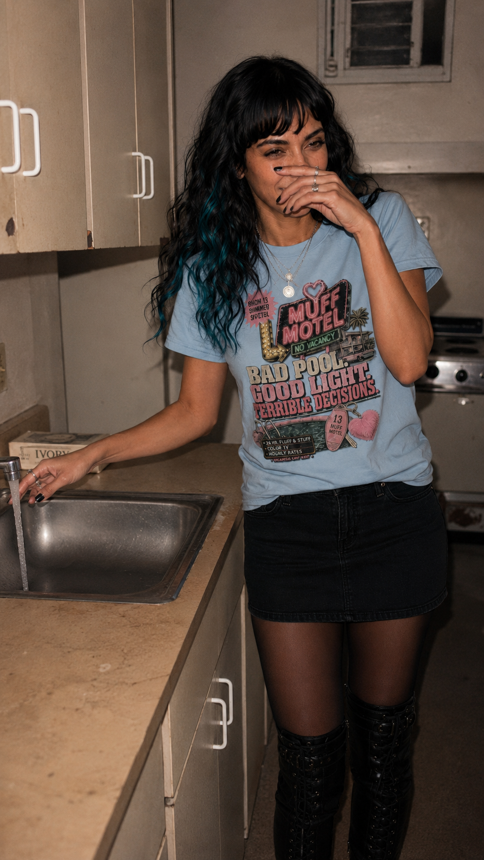 Bad Pool Good Light Terrible Decisions Tee | Muff Motel Light Colorway