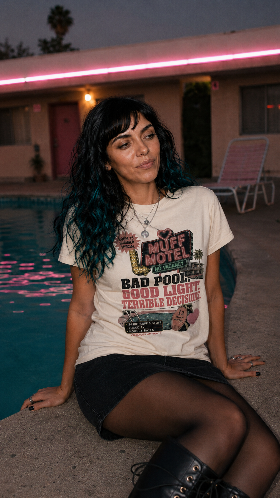 Bad Pool Good Light Terrible Decisions Tee | Muff Motel Light Colorway